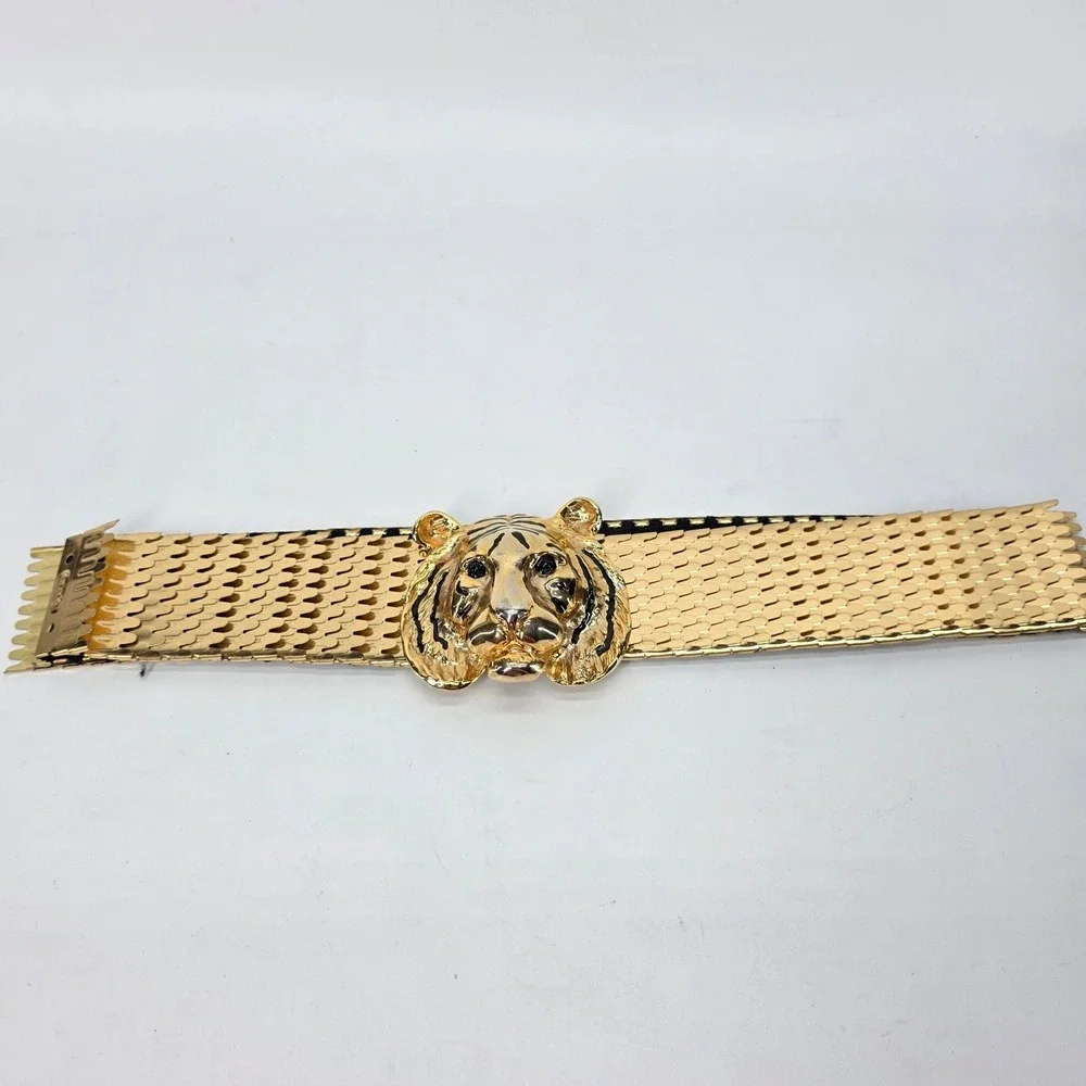 Vintage Tiger Belt Gold Tone Metal Accessory Accent Scale Stretch 90s Glam Retro
